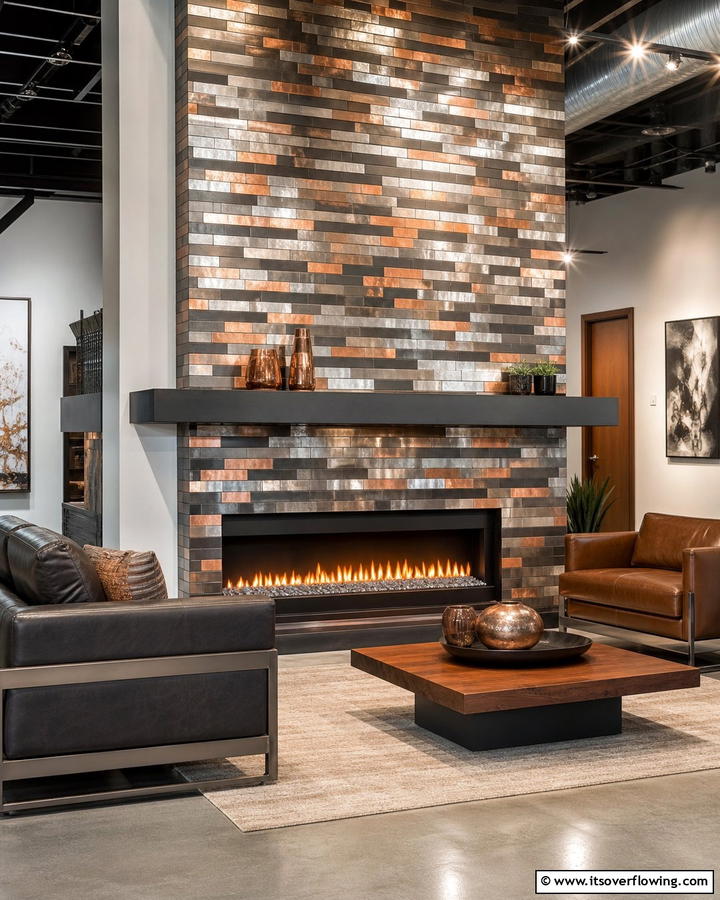 Metallic Fusion - 21 Fireplace Tile Ideas to Refresh Your Hearth’s Aesthetic