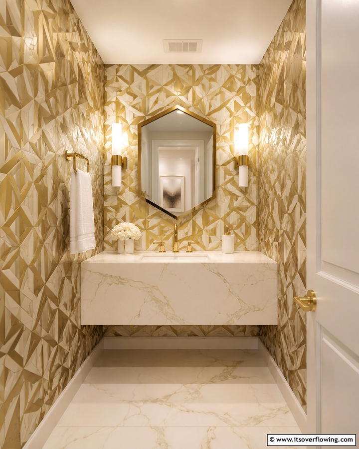 Metallic Geometric Patterns - 25 Powder Room Wallpaper Ideas to Elevate Your Space