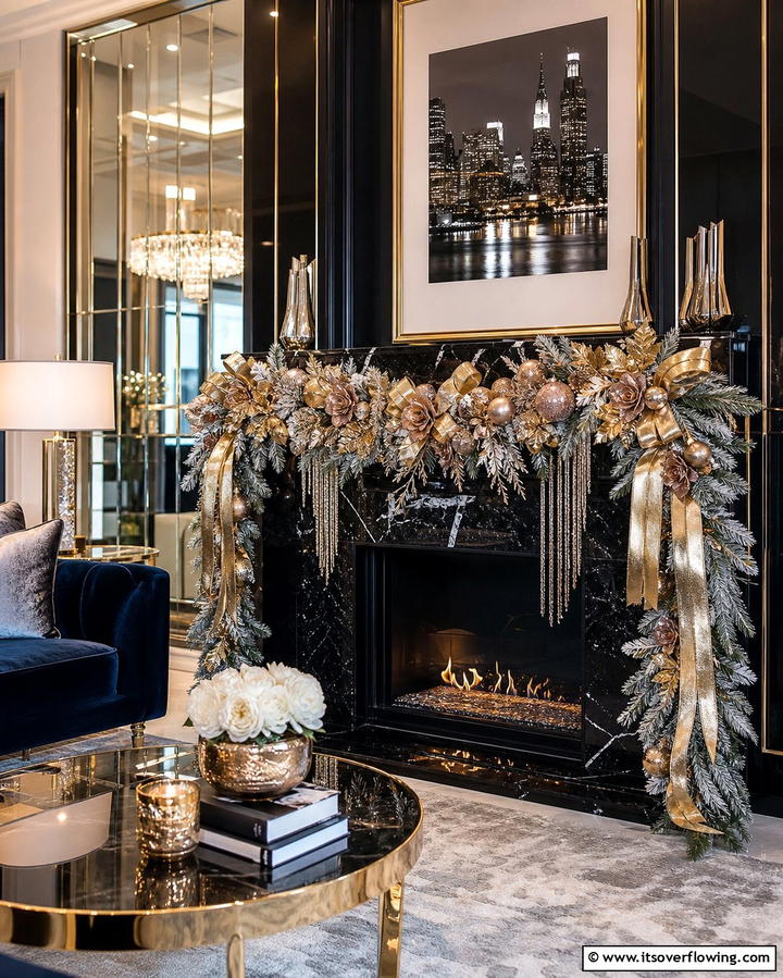Metallic Glamour - 25 Mantel Garland Ideas for a Festive Home Decor
