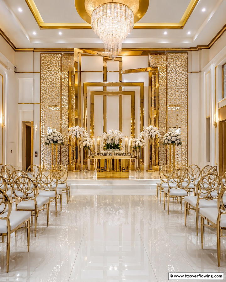 Metallic Gold Accents - 30 Stunning Wedding Altar Design Inspirations