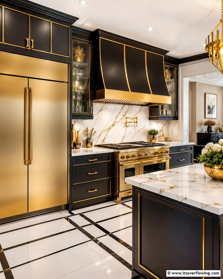Metallic Gold Appliances for an Opulent Touch - 25 Stylish Kitchen With Colored Appliances Ideas