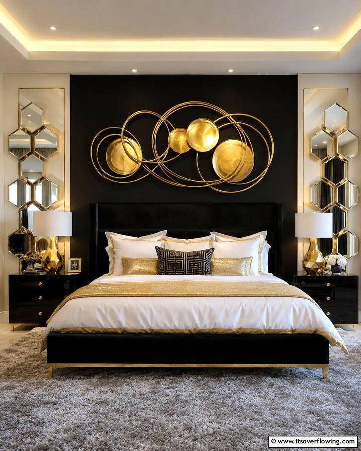 Metallic Gold Wall Art - 25 Stunning Black and Gold Bedroom Design Ideas