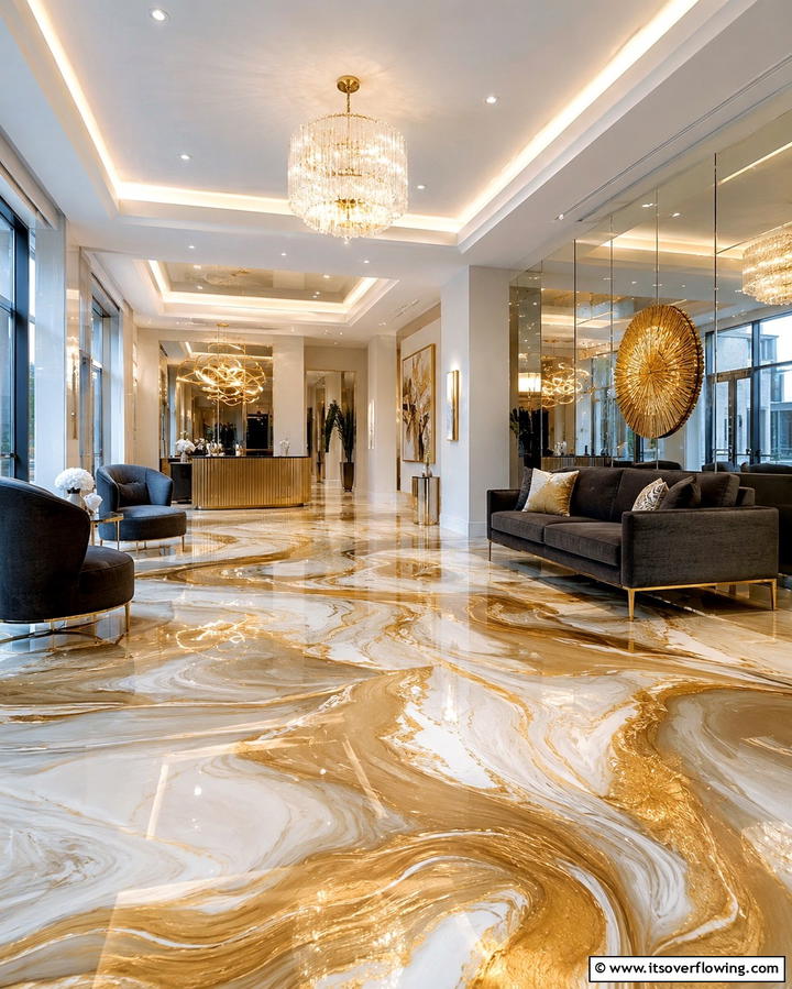 Metallic Marble Swirl - 25 Epoxy Floor Designs for Modern and Durable Homes