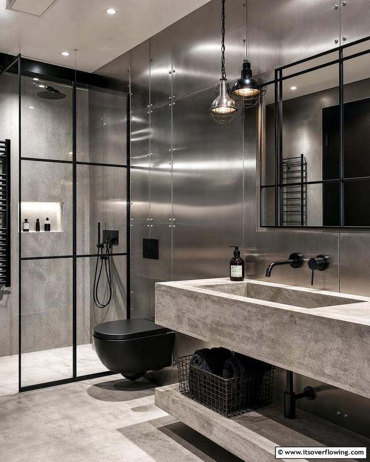 Metallic Panels for an Industrial Edge - 25 Bathroom Wall Paneling Ideas for a Luxurious Look