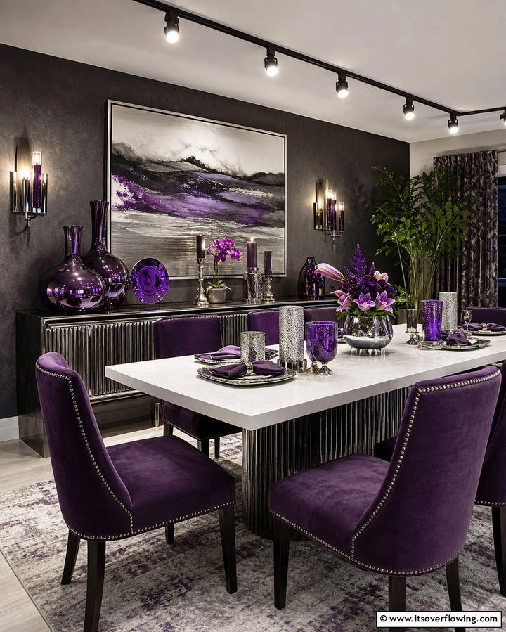Metallic Purple Accents - 25 Purple Dining Room Ideas for a Luxurious Ambiance