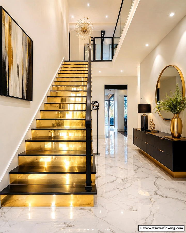 Metallic Shine - 25 Painted Stair Ideas to Transform Your Home