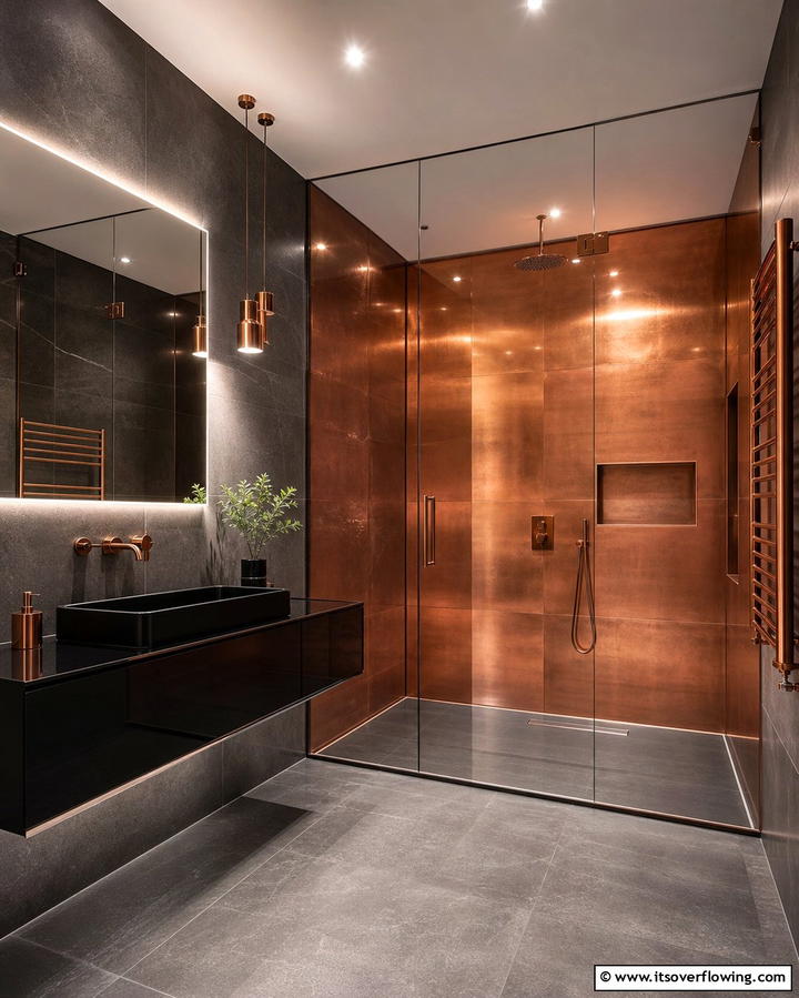 Metallic Shower Walls - 25 Shower Wall Ideas to Elevate Your Bathroom Design
