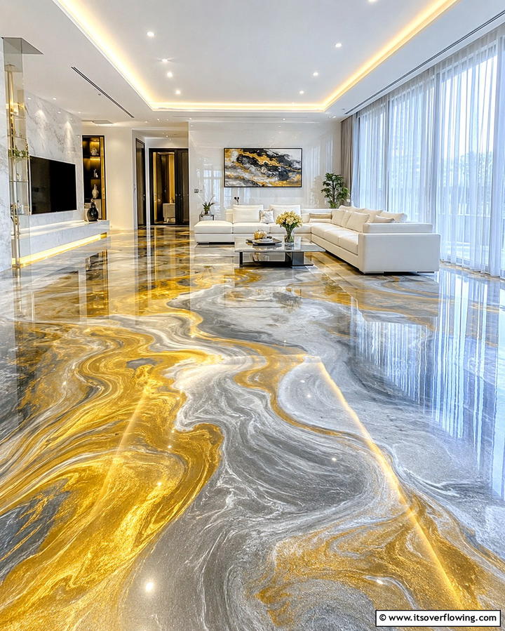 Metallic Swirl Epoxy Floors - 25 Epoxy Floor Designs for Modern and Durable Homes