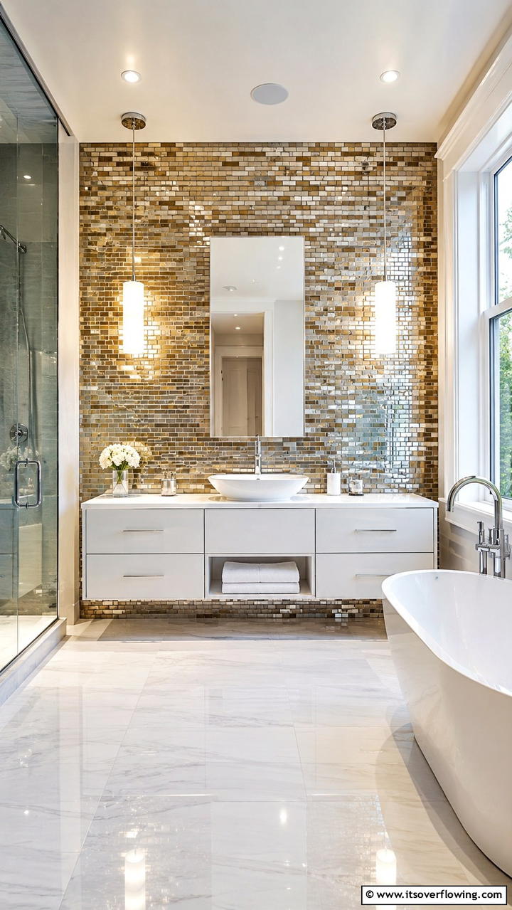 Metallic Tile Finishes - 30 Bathroom Tile Ideas to Refresh Your Space with Style