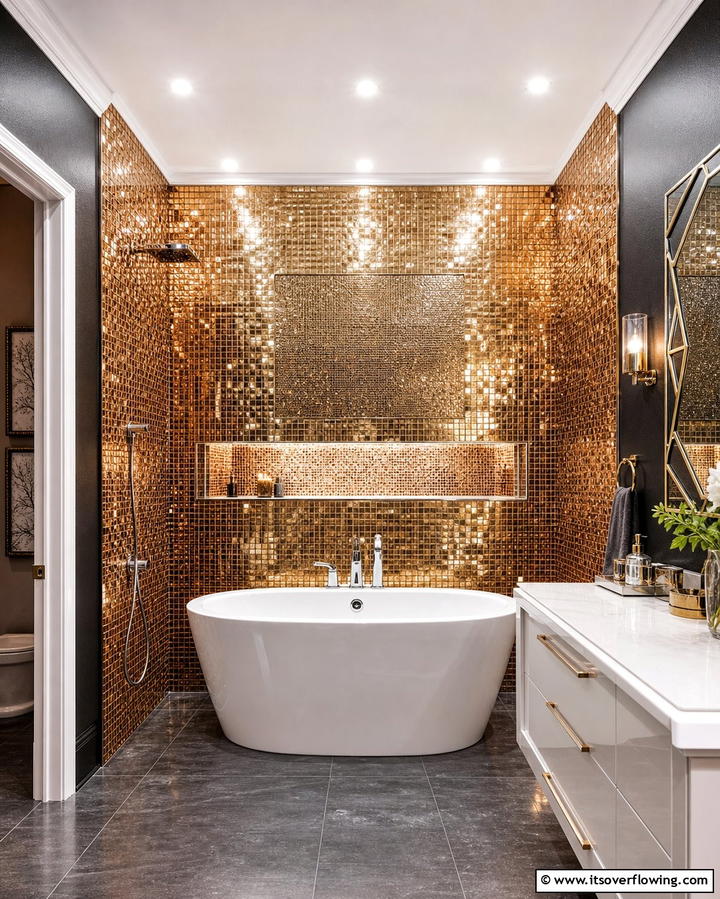 Metallic Tile Surround - 25 Bathtub Surround Ideas for a Luxurious Bathroom
