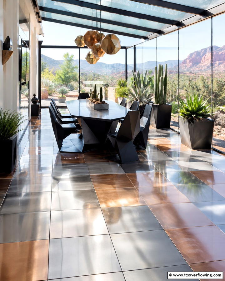 Metallic Tiles - 20 Sunroom Tile Floor Ideas for Durable and Stylish Floors