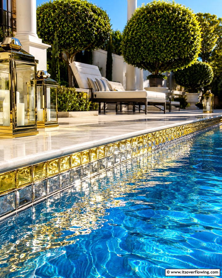 Metallic Tiles - 20 Waterline Pool Tile Ideas for a Stunning Backyard Oasis