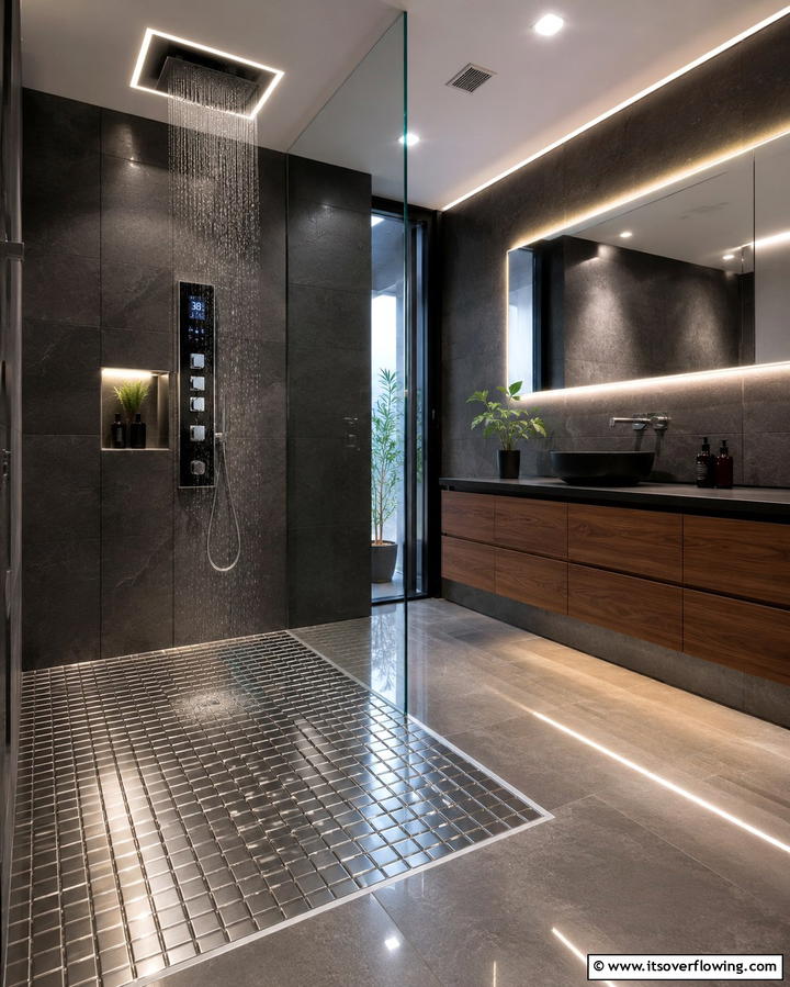Metallic Tiles for a Futuristic Edge - 30 Shower Floor Tile Ideas for Slip-Resistant Style