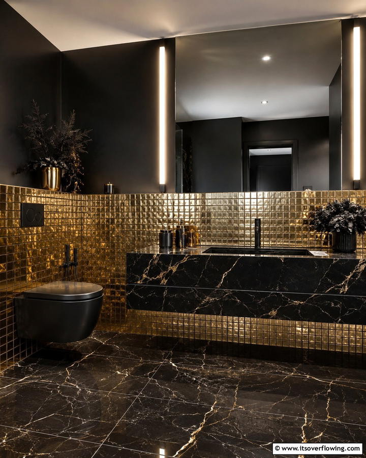 Metallic Tiles for a Glamorous Appeal - 30 Half-Wall Tile Bathroom Ideas for Functional Style