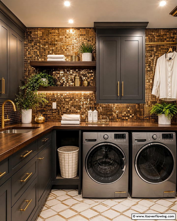 Metallic Tiles - 20 Laundry Room Backsplash Ideas for a Stylish and Practical Space