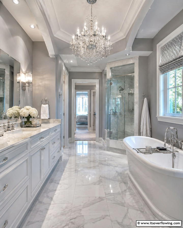 Metallic Touch Glamour - 30 Grey and White Bathroom Ideas for Modern Serenity