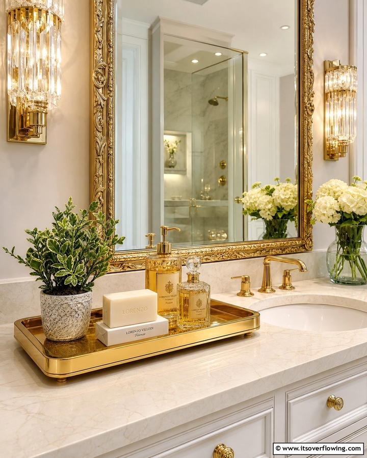 Metallic Tray for a Polished Finish - 25 Stylish Bathroom Tray Ideas to Organize and Decorate