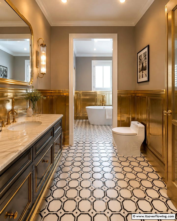 Metallic Wainscoting for a Glamorous Look - 25 Bathroom Wainscoting Ideas to Elevate Your Decor
