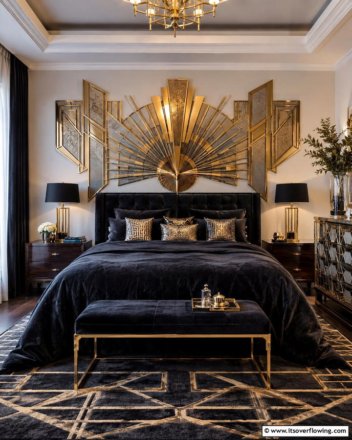 Metallic Wall Art - 25 Art Deco Bedroom Ideas for a Timeless Look