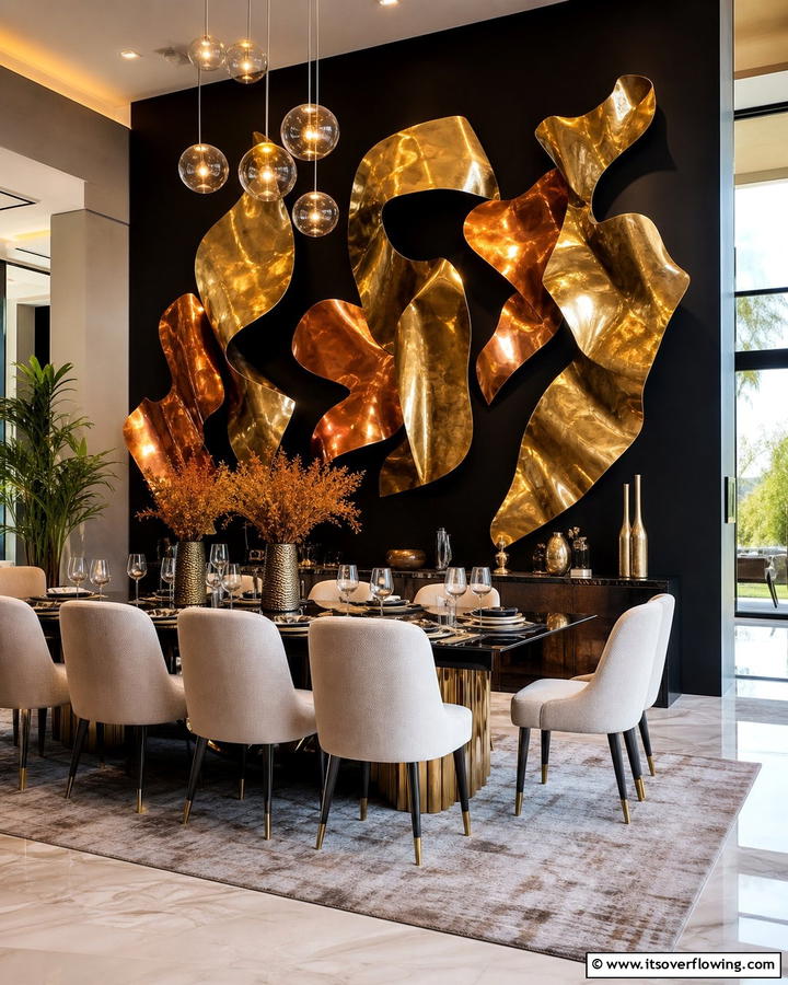 Metallic Wall Art - 20 Black Accent Wall Dining Room Ideas for a Bold Look