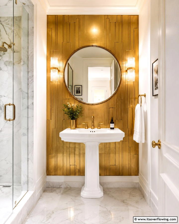 Metallic Wall Panels - 30 Art Deco Bathroom Ideas for Glamorous Geometric Design