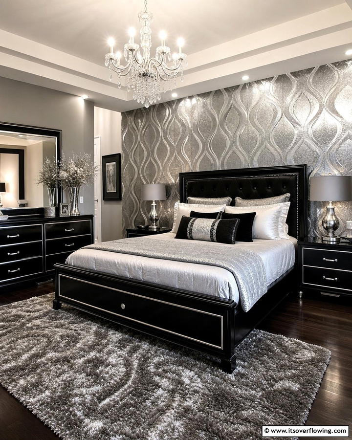 Metallic Wallpaper - 20 Black and Silver Bedroom Ideas for a Sleek Aesthetic