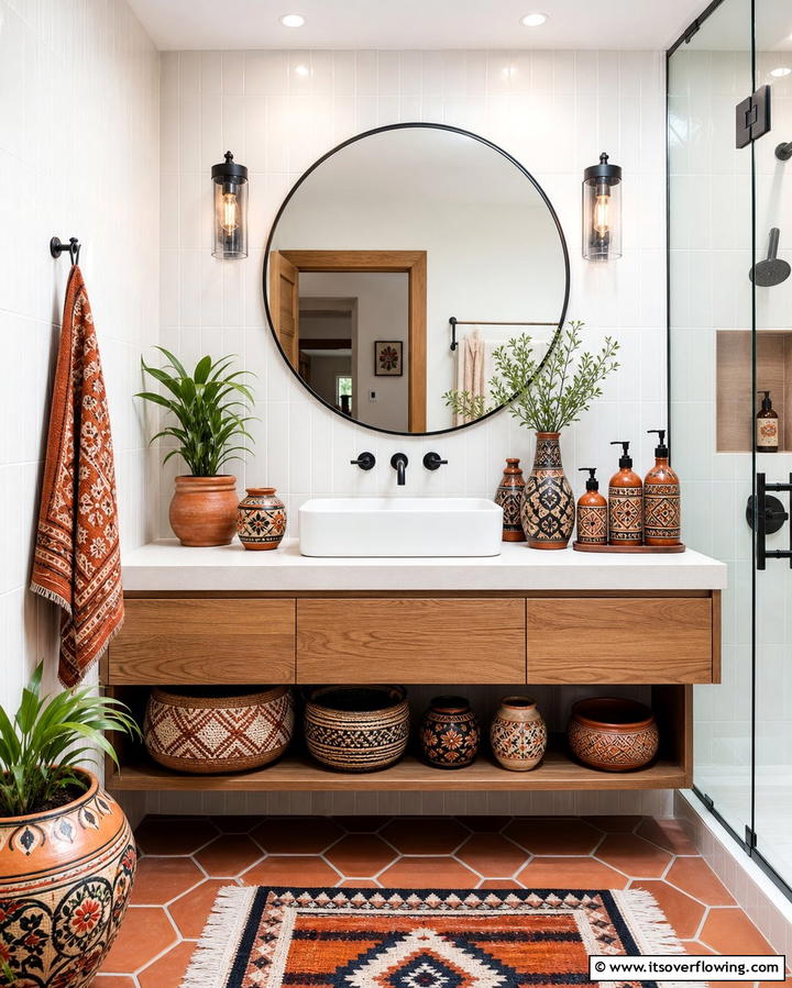 Mexican Pottery Decor - 25 Mexican Bathroom Ideas for a Vibrant and Cultural Space