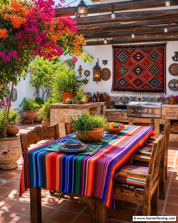 Mexican Textile Accents - 20 Mexican Outdoor Kitchen Ideas for Vibrant Spaces