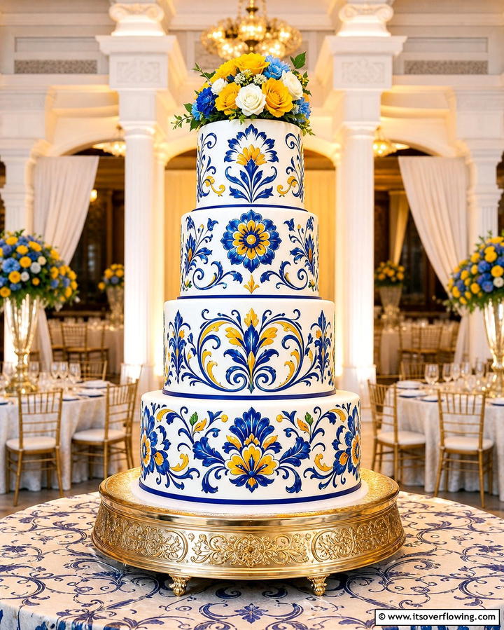 Mexican Tile Inspired Wedding Cake - 25 Mexican Wedding Ideas for a Colorful and Festive Celebration