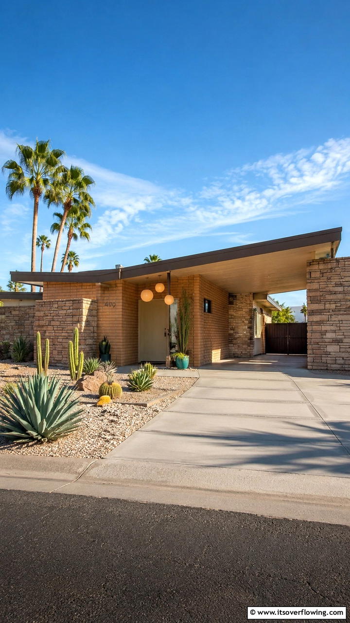Mid Century Brick House with Retro Stone Features - 30 Brick Houses With Stone Accents- Exterior Design Inspiration