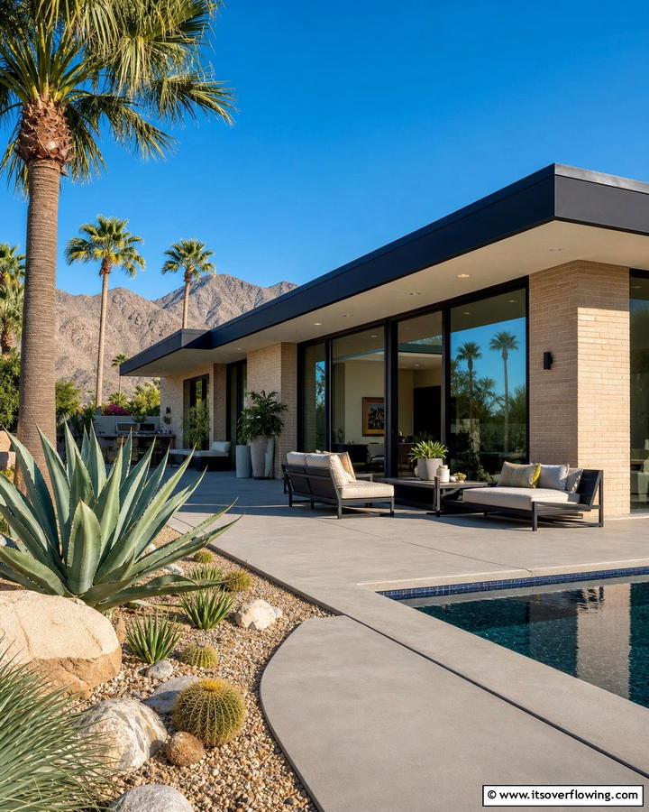 Mid Century Modern Aesthetic - 25 Tan House With Black Trim Design Ideas for Elegance