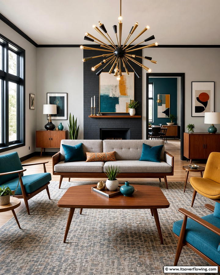 Mid Century Modern Appeal - 25 Living Room With Grey Walls and Black Trim Ideas