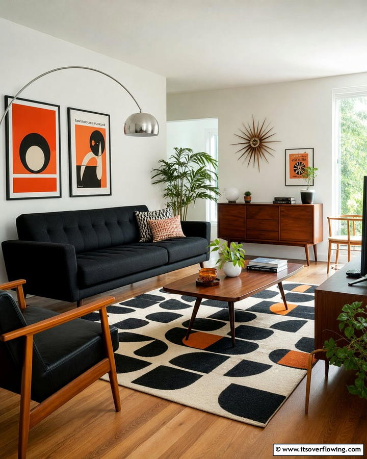 Mid Century Modern Black Couch Charm - 21 Chic Black Couch Living Room Styling Inspirations