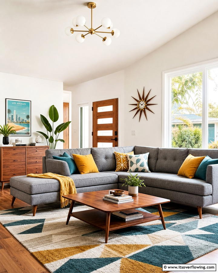 Mid Century Modern Charm - 25 Grey Sectional Living Room Ideas for Modern Homes