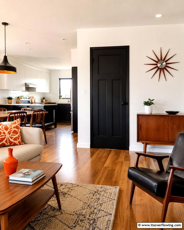 Mid Century Modern Contrast - 25 White House Ideas with Black Doors for Contrast