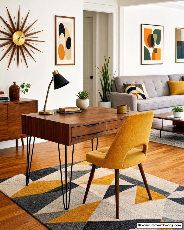 Mid Century Modern Desk - 25 Desk in Living Room Ideas for Functional Spaces