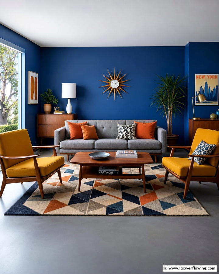 Mid Century Modern Elegance - 20 Grey Floor Living Room with Blue Walls Ideas