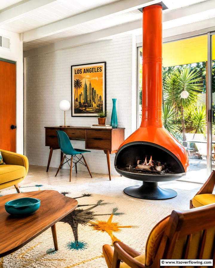 Mid Century Modern Fireplace - 25 Home Office With Fireplace Ideas for Cozy Workspaces