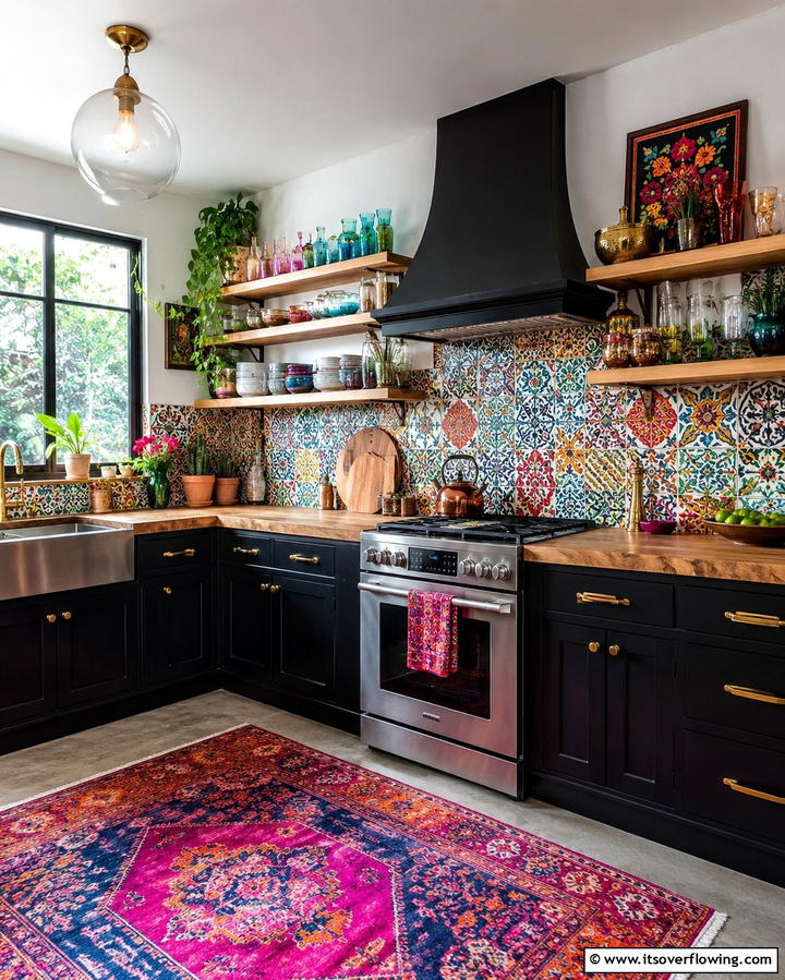 Mid Century Modern Flair - 25 Kitchen With Black Cabinets And Wood Countertops Ideas