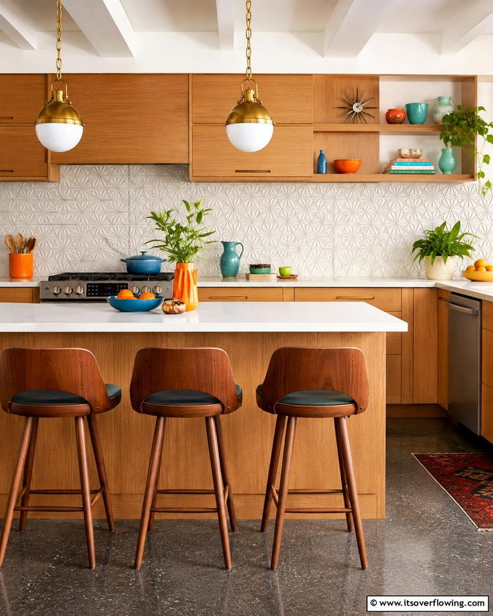 Mid Century Modern Flair - 30 White Oak Cabinet Kitchen Ideas for Timeless Style