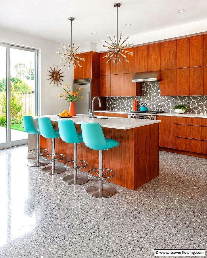Mid Century Modern Grey Kitchen - 30 Kitchens with Grey Floors- Sleek & Modern Flooring Ideas