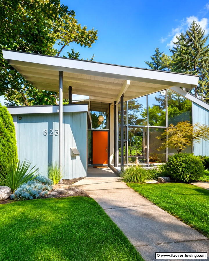 Mid Century Modern Light Blue with Angular Lines - 25 Light Blue House Exterior Ideas for a Fresh Look