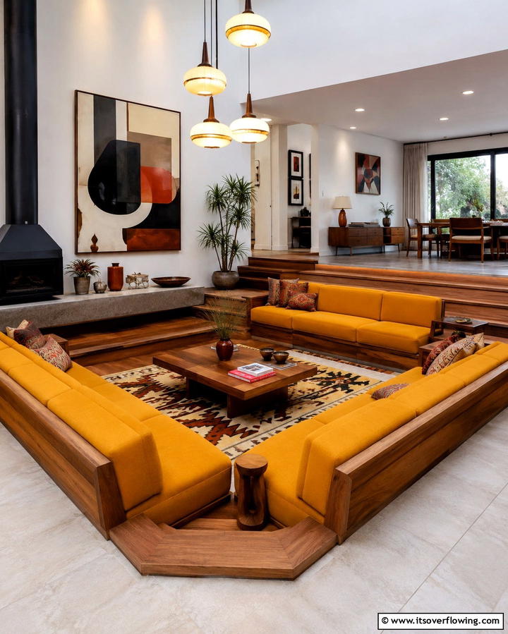 Mid Century Modern Touch - 25 Sunken Living Room Ideas for a Modern and Cozy Space