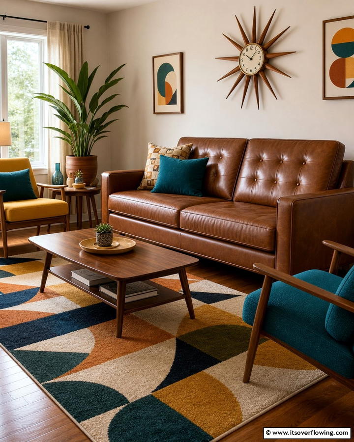 Mid Century Modern Vibes - 25 Brown Leather Couch Living Room Ideas