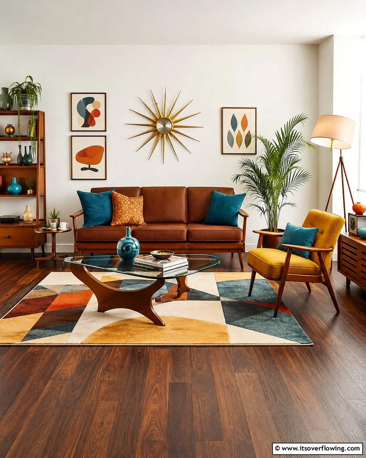 Mid Century Modern Vibes - 25 Dark Brown Floor Living Room Ideas for Warmth