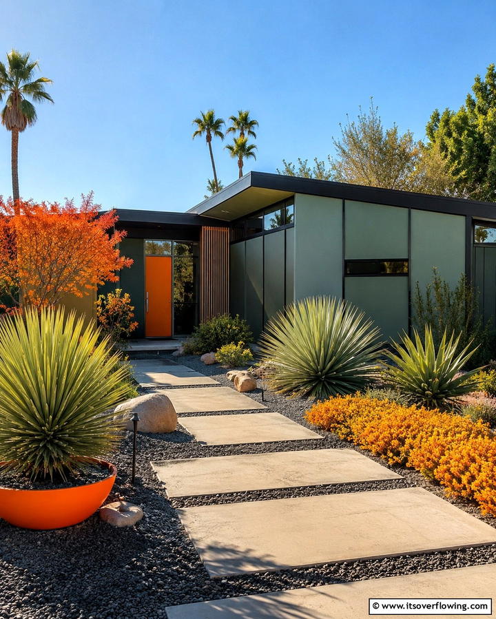 Mid Century Modern Vibes - 25 Sage Green House With Black Trim Ideas for Curb Appeal