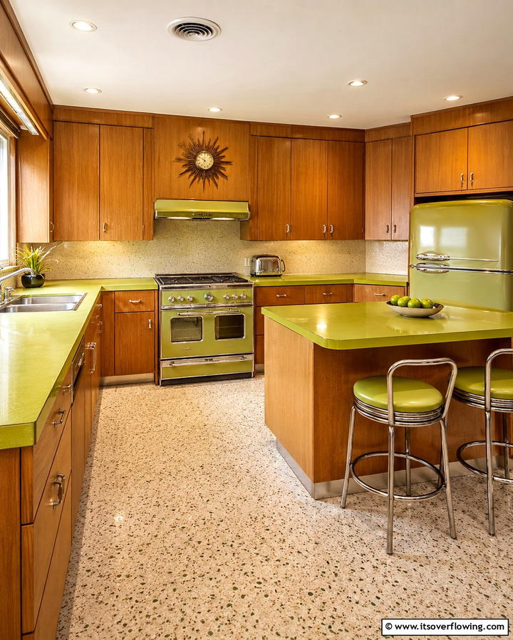 Mid Century Modern with Avocado Green Laminate - 25 Kitchen With Green Countertops Ideas for Freshness
