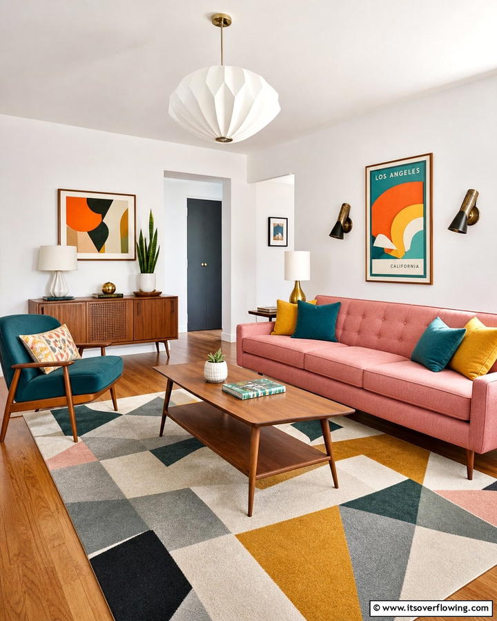 Mid Century Modern with Pink Accents - 20 Pink Couch Living Room Ideas for a Bold Statement