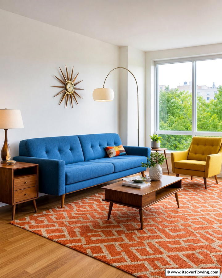 Mid Century Modern with a Blue Sofa Twist - 25 Blue Couch Living Room Ideas for a Stylish Space