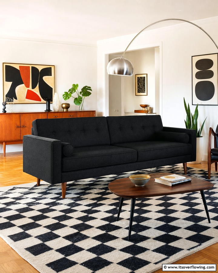 Mid Century Modern - 21 Living Room Ideas With Black Couches- Modern Style